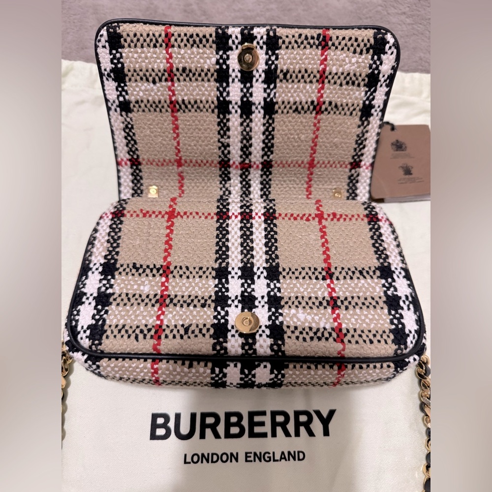 NEW🔥BURBERRY Mini Lola Woven Check Bag - Picture 12 of 16